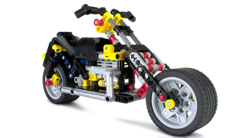 LEGO BadCat Chopper on white viewed from front right