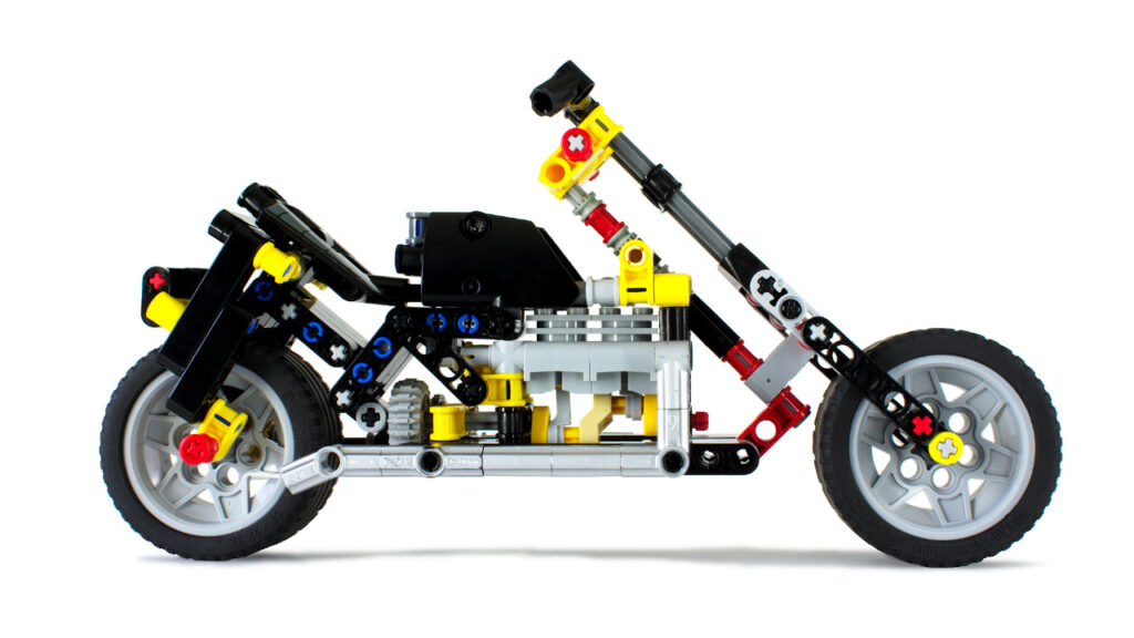 LEGO BadCat Chopper on white viewed from right side