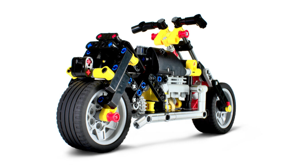 LEGO BadCat Chopper on white viewed from back right