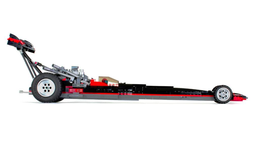 LEGO BadCat Dragster on white viewed from right side