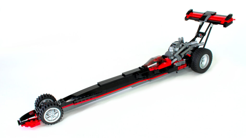 LEGO BadCat Dragster on white viewed from left
