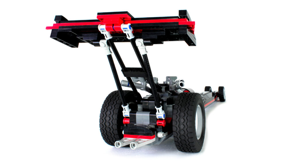 LEGO BadCat Dragster on white viewed from back