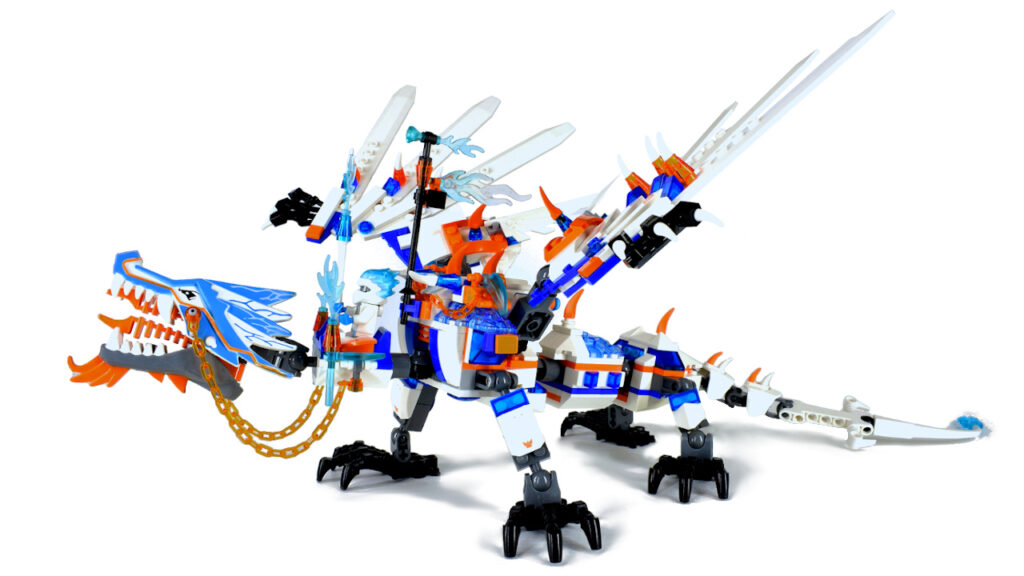 LEGO Frost Dragon on white viewed from left side