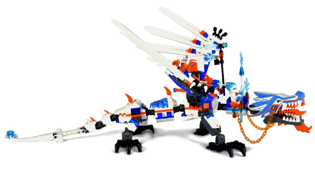 LEGO Frost Dragon on white viewed from right side