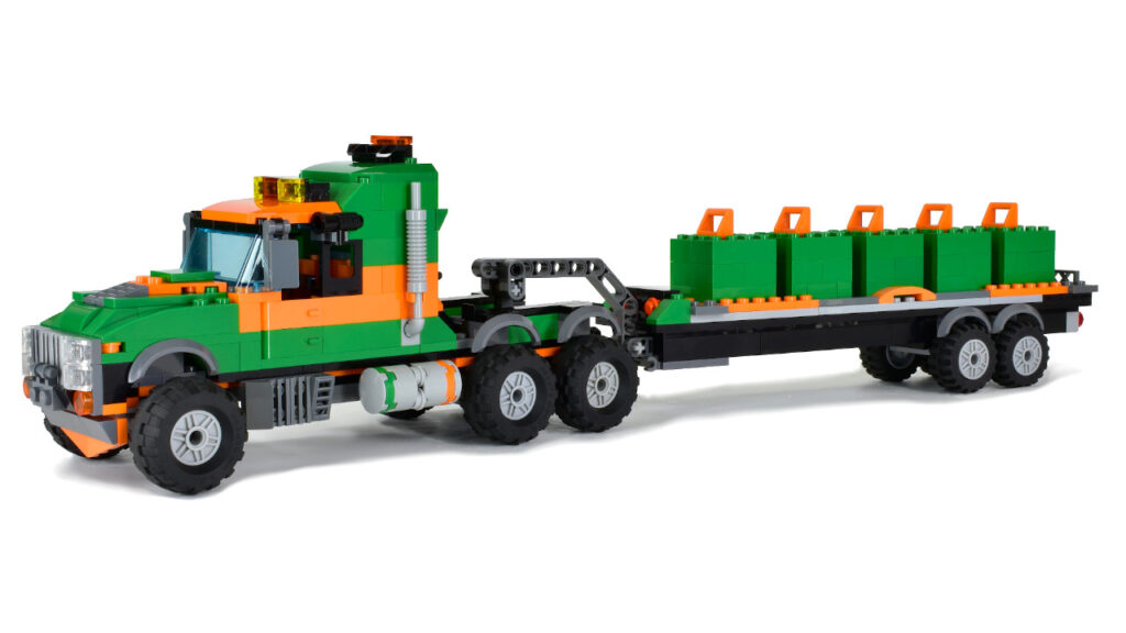 LEGO Mean Green Semi on white viewed from left side