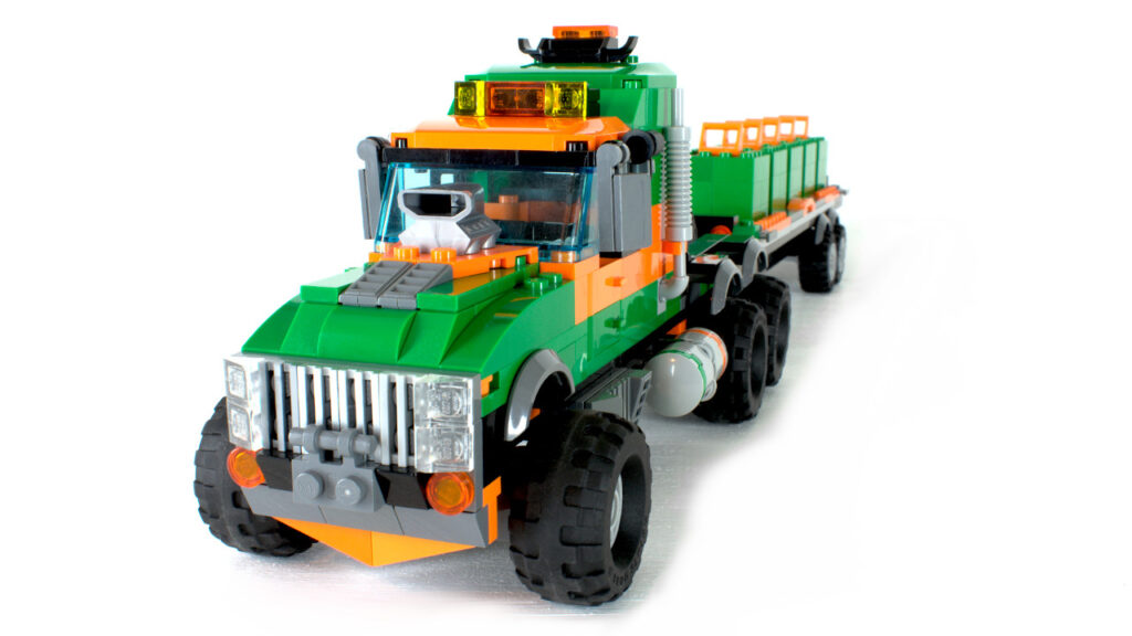 LEGO Mean Green Semi on white viewed from front
