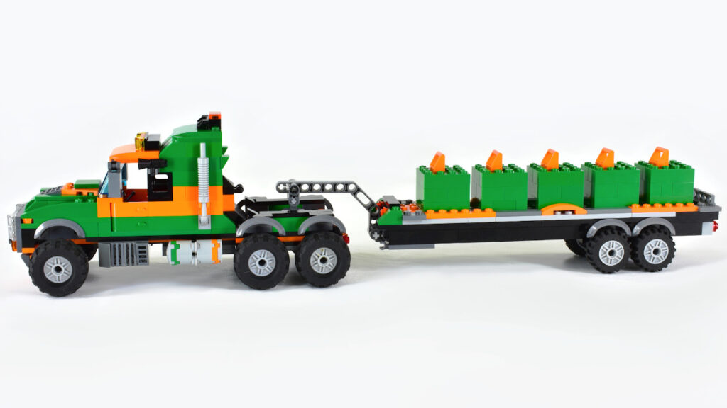 LEGO Mean Green Semi on white viewed from left side