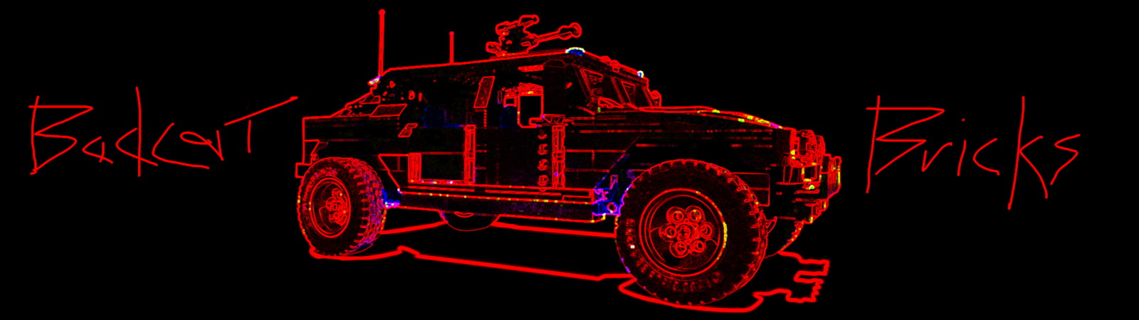 LEGO Hummer Design Red outline with BadCatBricks Banner