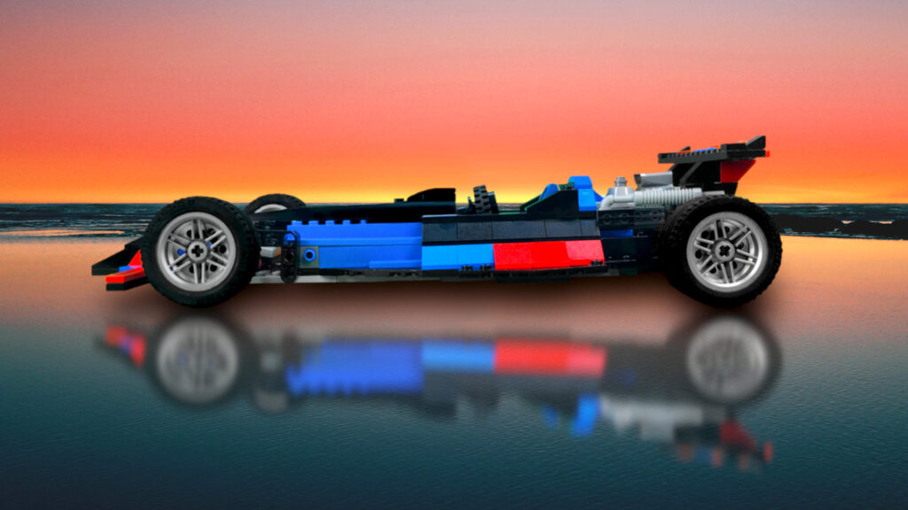 LEGO BadCat Indycar on beach from left side