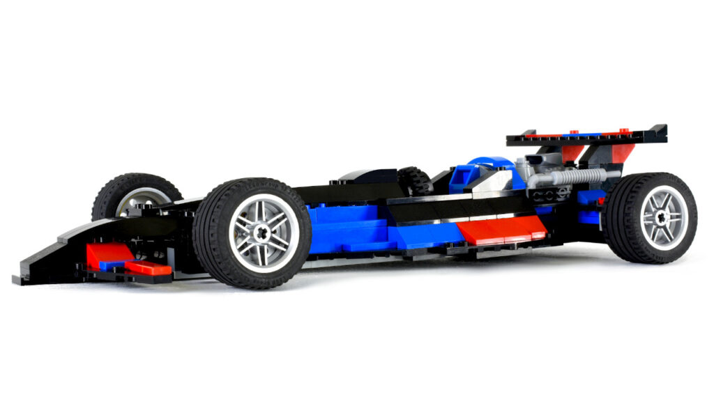 LEGO BadCat Indycar on white viewed from left side
