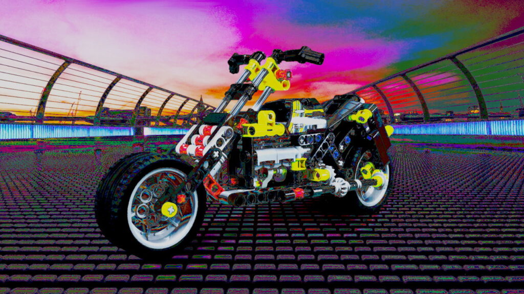 LEGO BadCat Chopper on runway with crazy colors