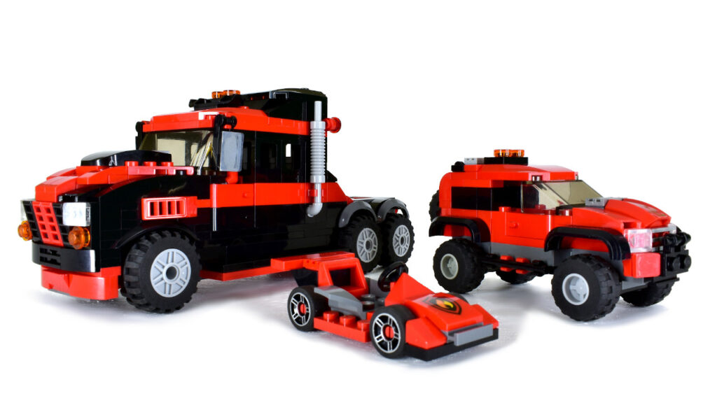 LEGO Racing Semi without trailer with race car and SUV