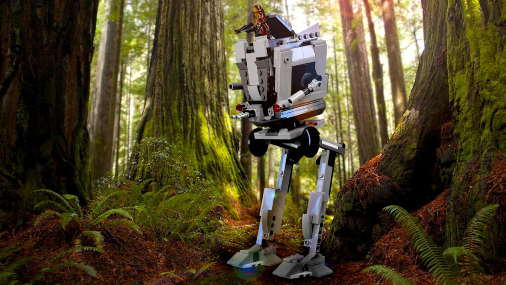 LEGO AT-ST Walker in wooded viewed from front left