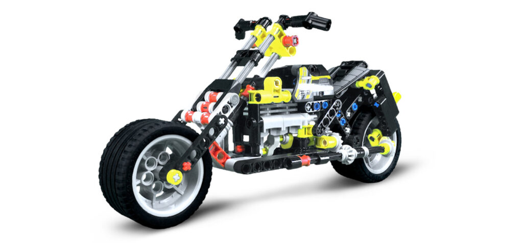 LEGO BadCat Chopper on white viewed from front left