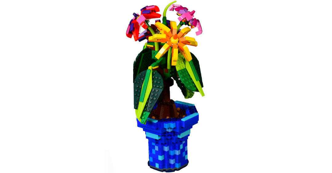 LEGO Flowerpot with Blue pot and Orange and Pink Flowers