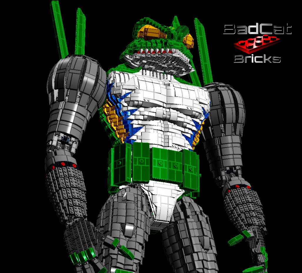 LEGO Cyberfrog-10 Professional LEGO Designer - Image of LEGO CyberFrog from the front standing with his arms down.