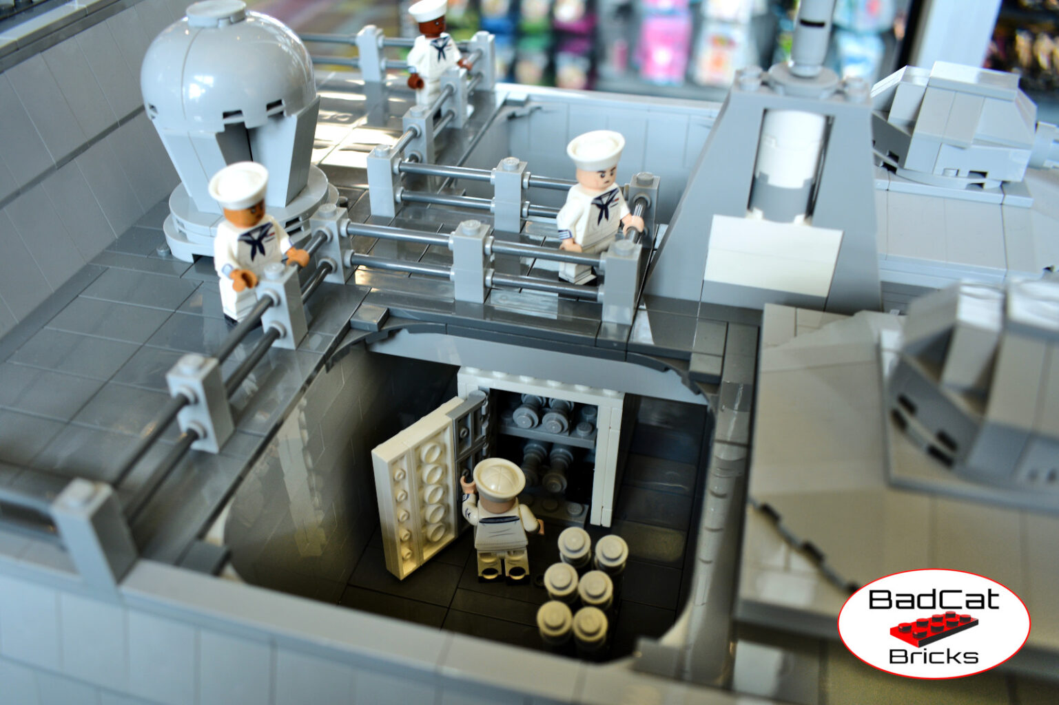 LEGO USS Cleveland pic 6 LEGO minifigure sailors on top of the LEGO USS Cleveland